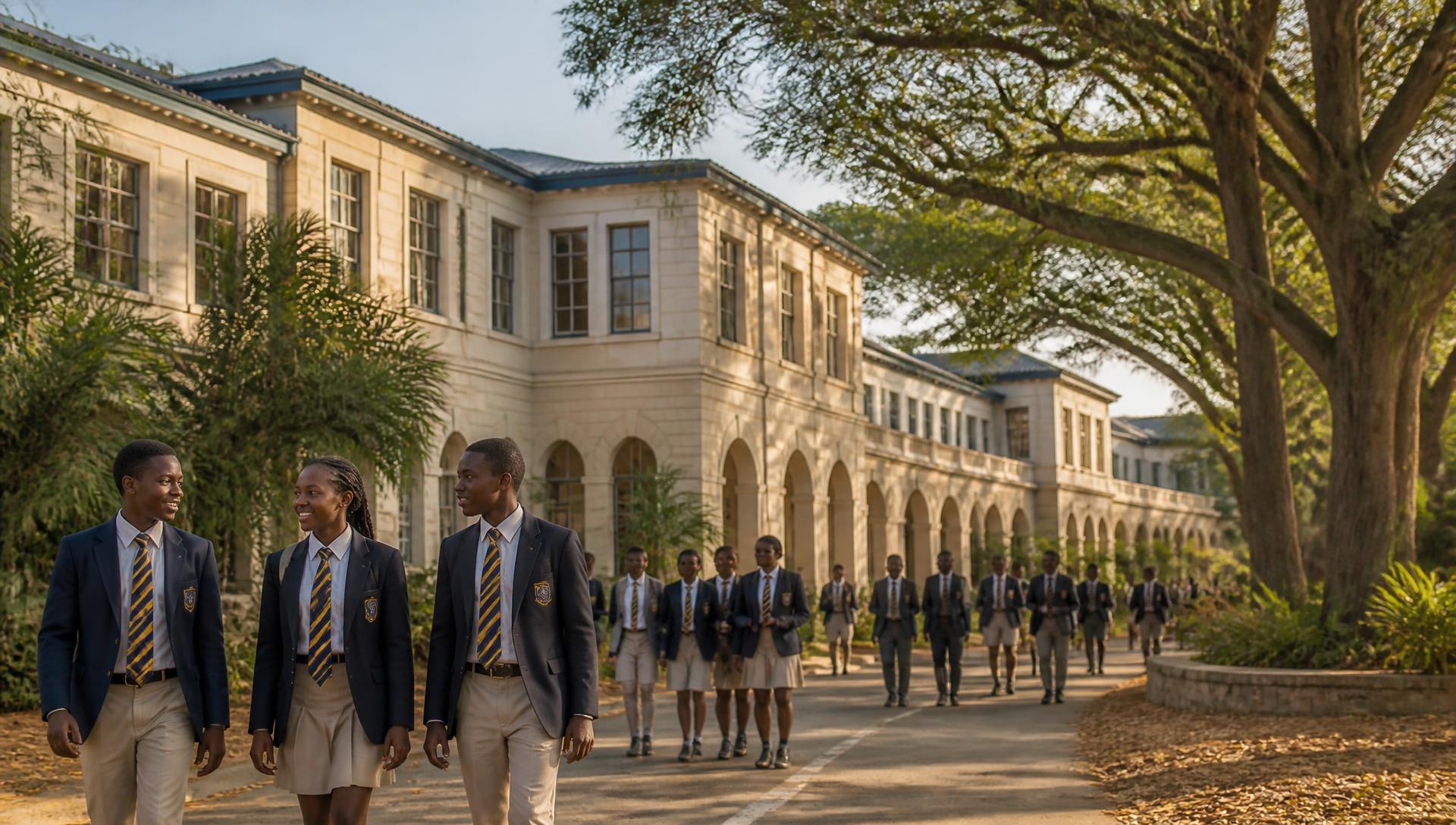 Students walking past the main academic building at Kingsbridge Academy